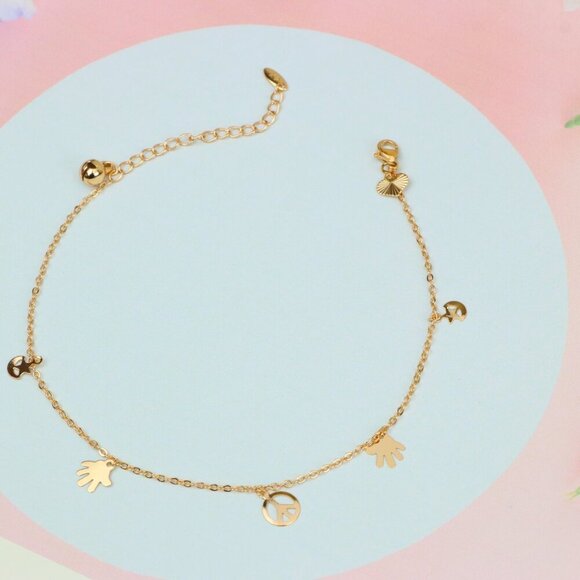 "Rose Gold Anklet with Peace & Charm Motifs,XPAL1035 - Picture 1 of 12